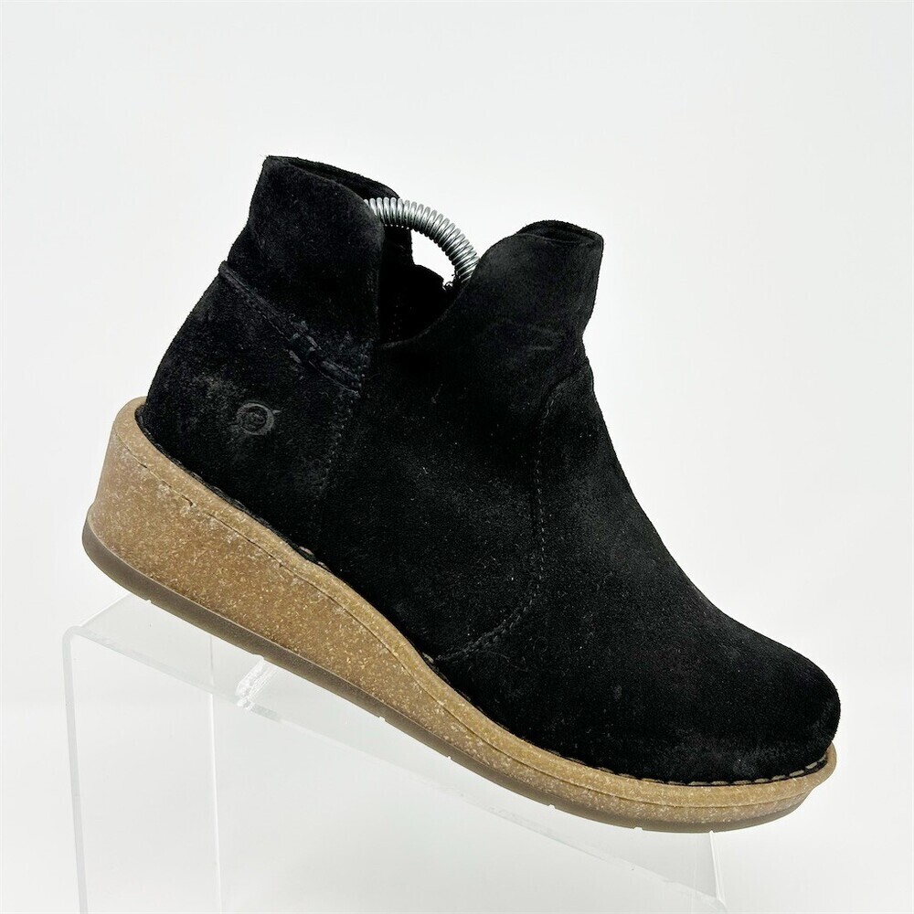 Børn Viv Womens Ankle Booties Black Suede Wedge Side Zip Comfort Boots Size 9.5